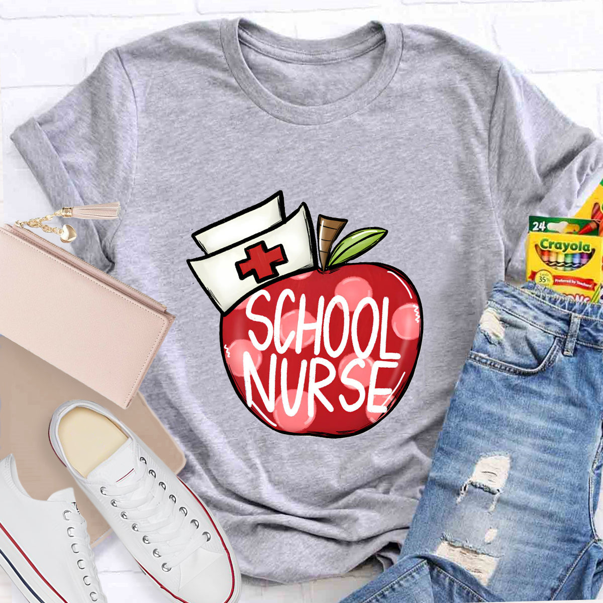 School Nurse Hat With Apple T-Shirt