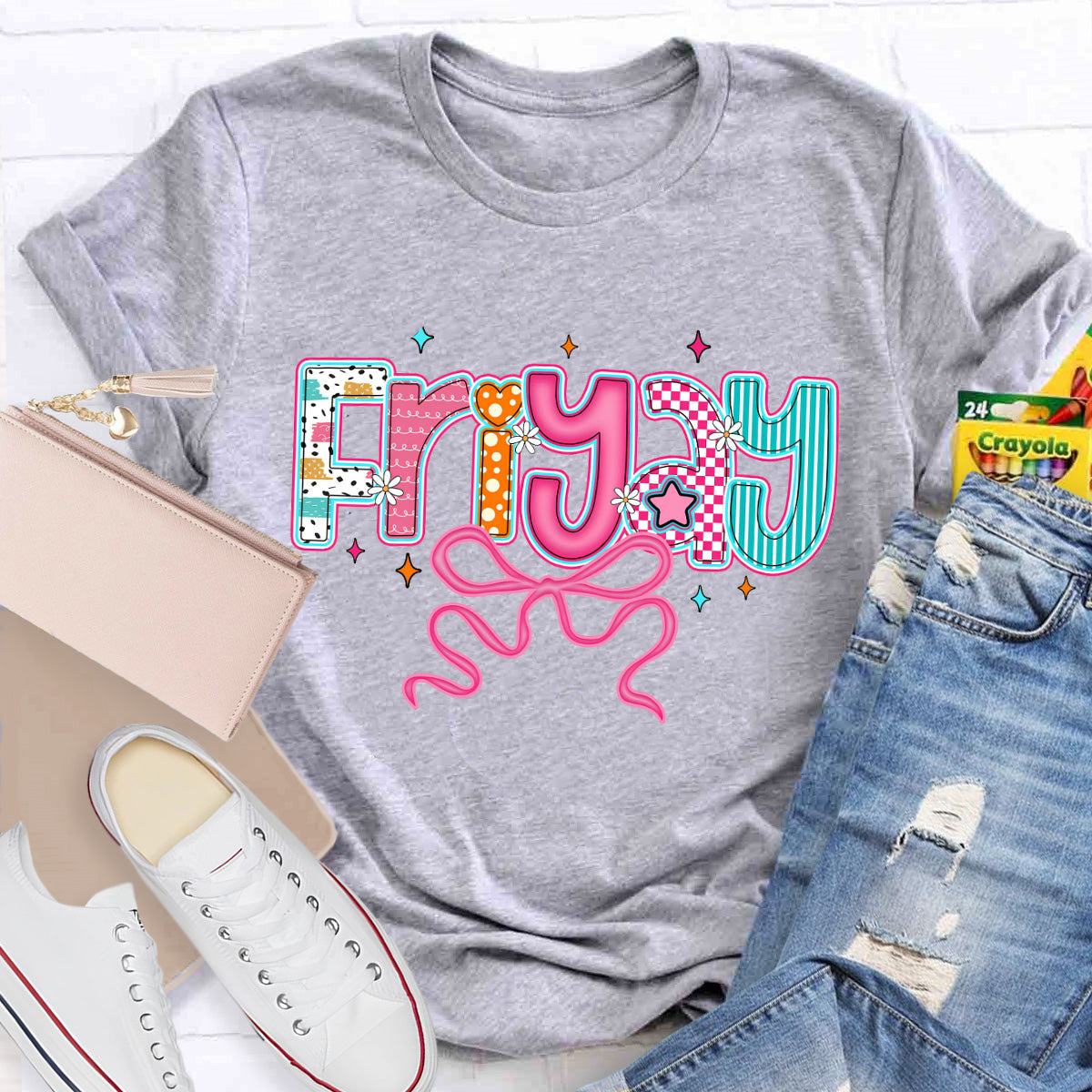 Friyay Pink Star Teacher T-Shirt