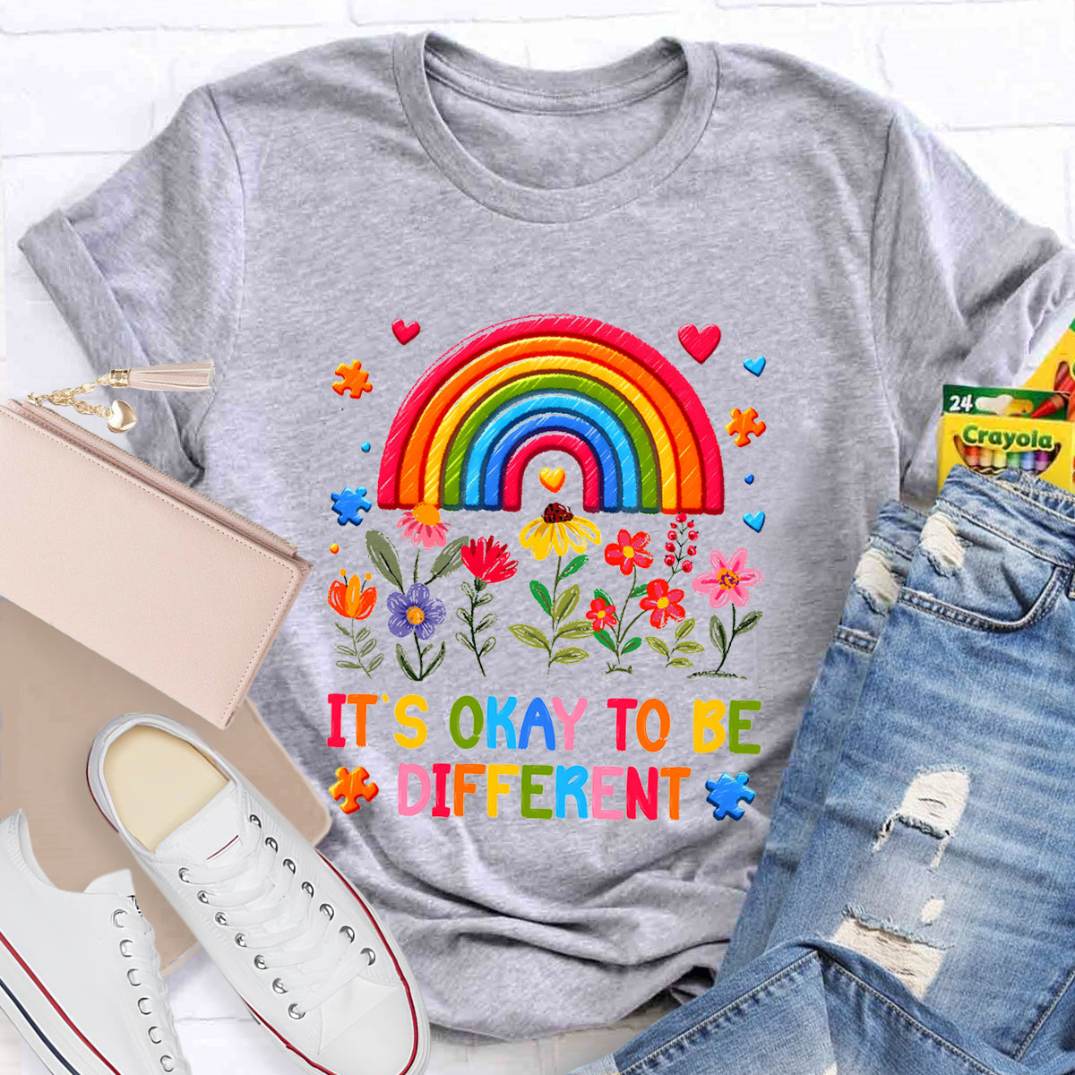 It's Okay to Be Different Floral Rainbow T-Shirt