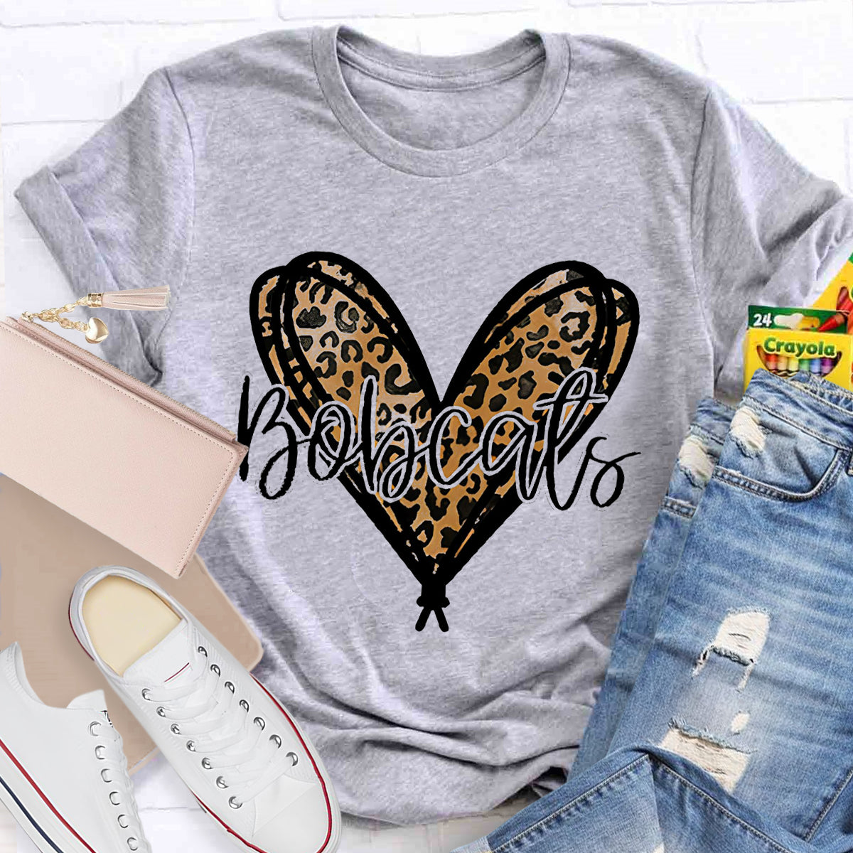 Personalized Mascot Bobcats Heart Teacher T-Shirt