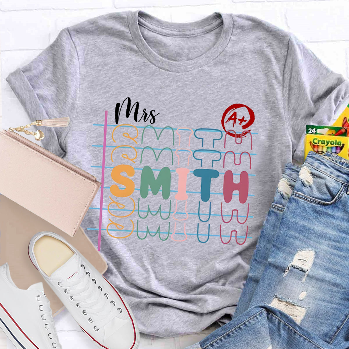 Personalized Name Colorful Letters Teacher T-Shirt