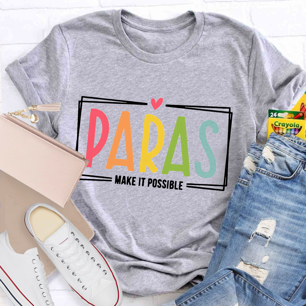 Make It Possible Pink Heart Teacher T-Shirt