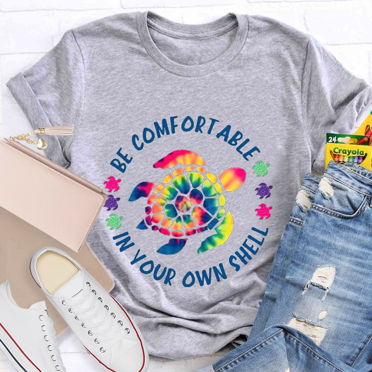 Be Comfortable In Your Own Shell Turtle Hippie Quote T-Shirt