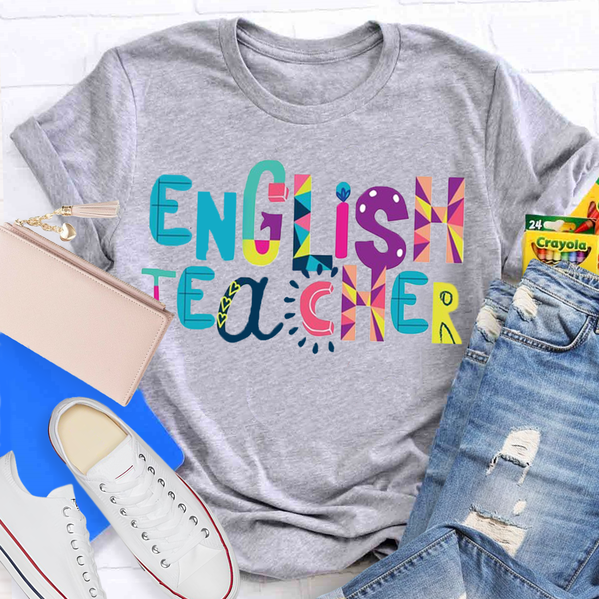 Artistic Color Block Design English Teacher T-Shirt