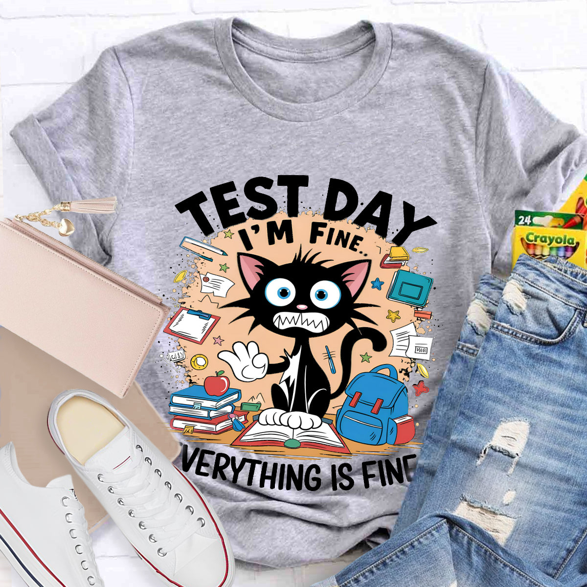 Everything Is Fun Test Day Funny Cat Teacher T-Shirt