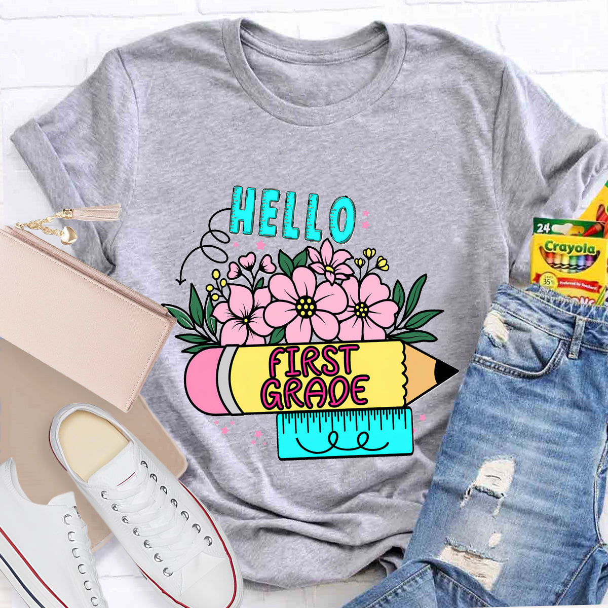 Personalized Grade Hello First Grade Back To School T-Shirt