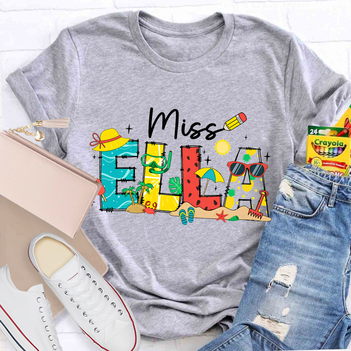 Personalized Name Summer Break Beach Teacher T-Shirt