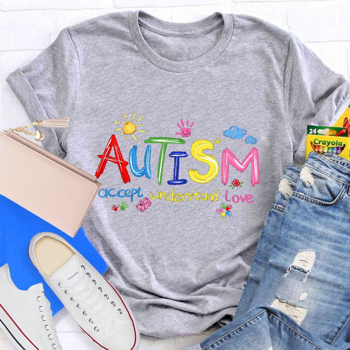 Brushstroke Autism Love Accept Teacher T-Shirt