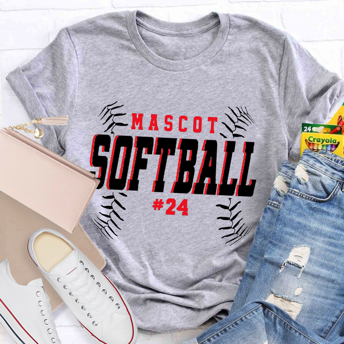 Personalized Mascot And Number Softball Game T-Shirt