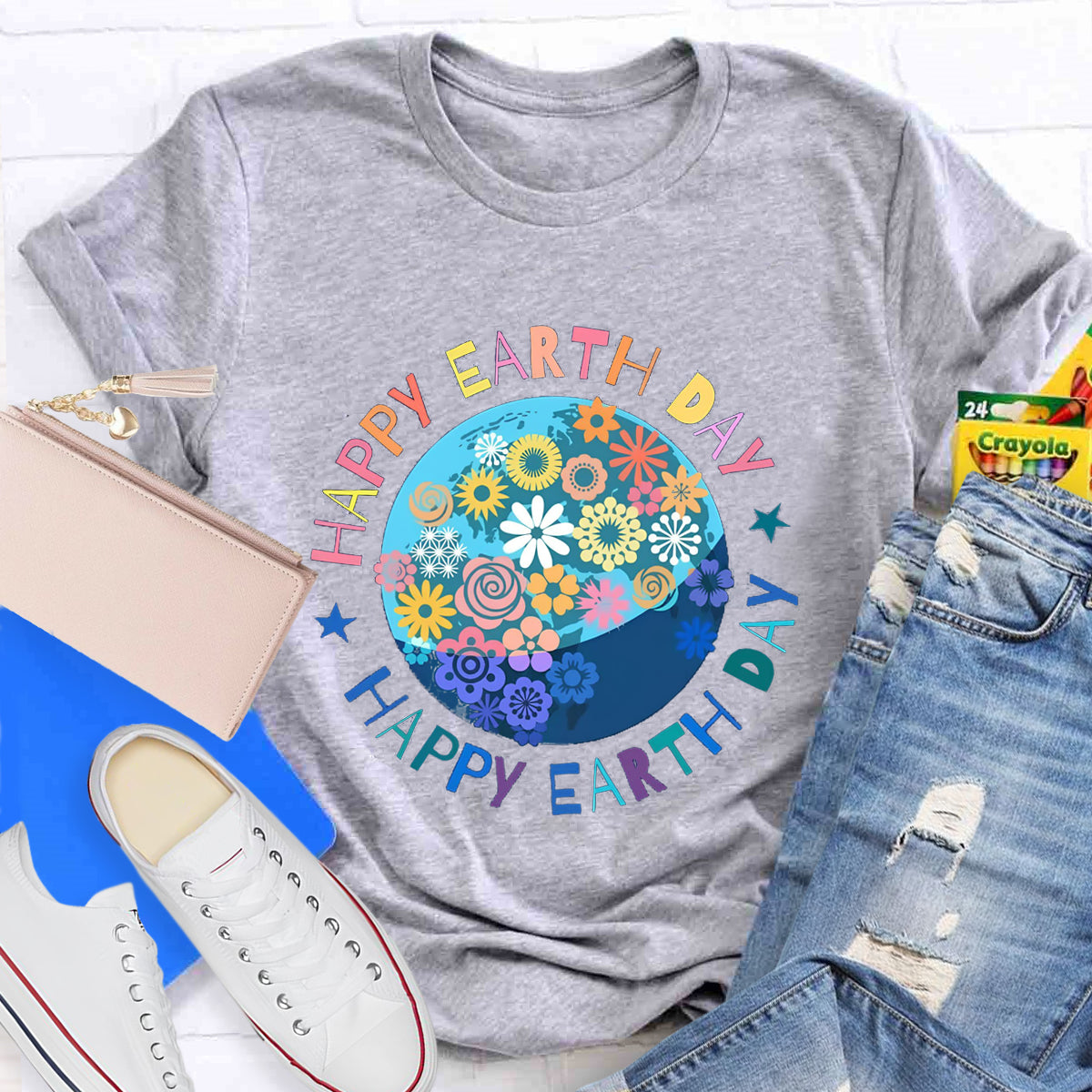 Happy Earth Day Floral Earth T-Shirt