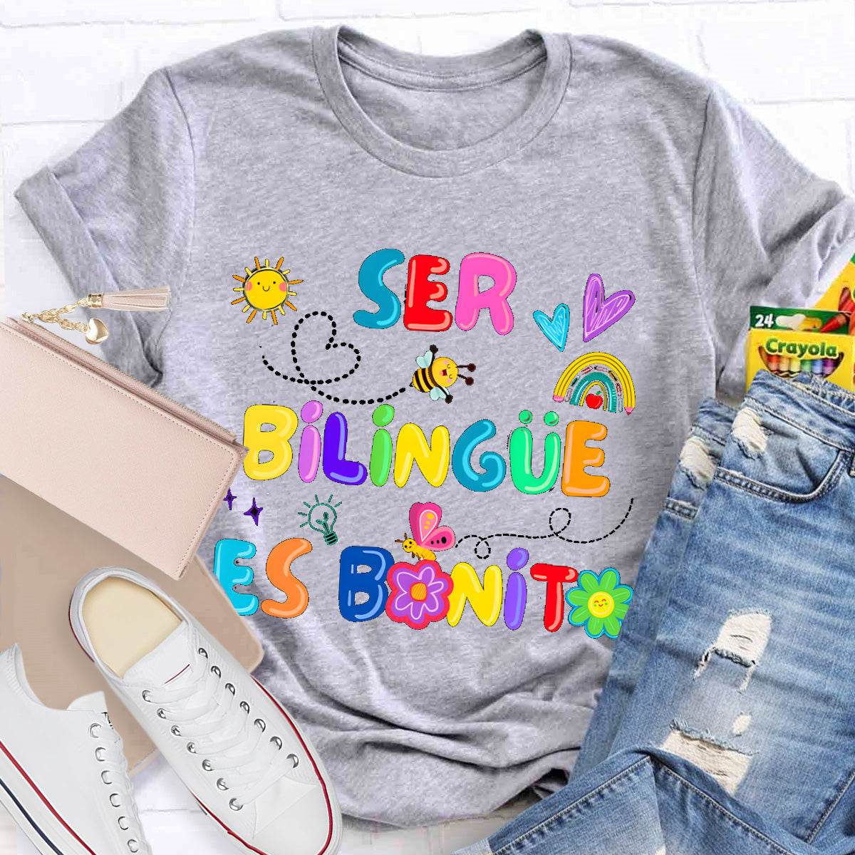 Brighter Floral Ser Bilingue Es Un Super Poder Spanish Teacher T-Shirt