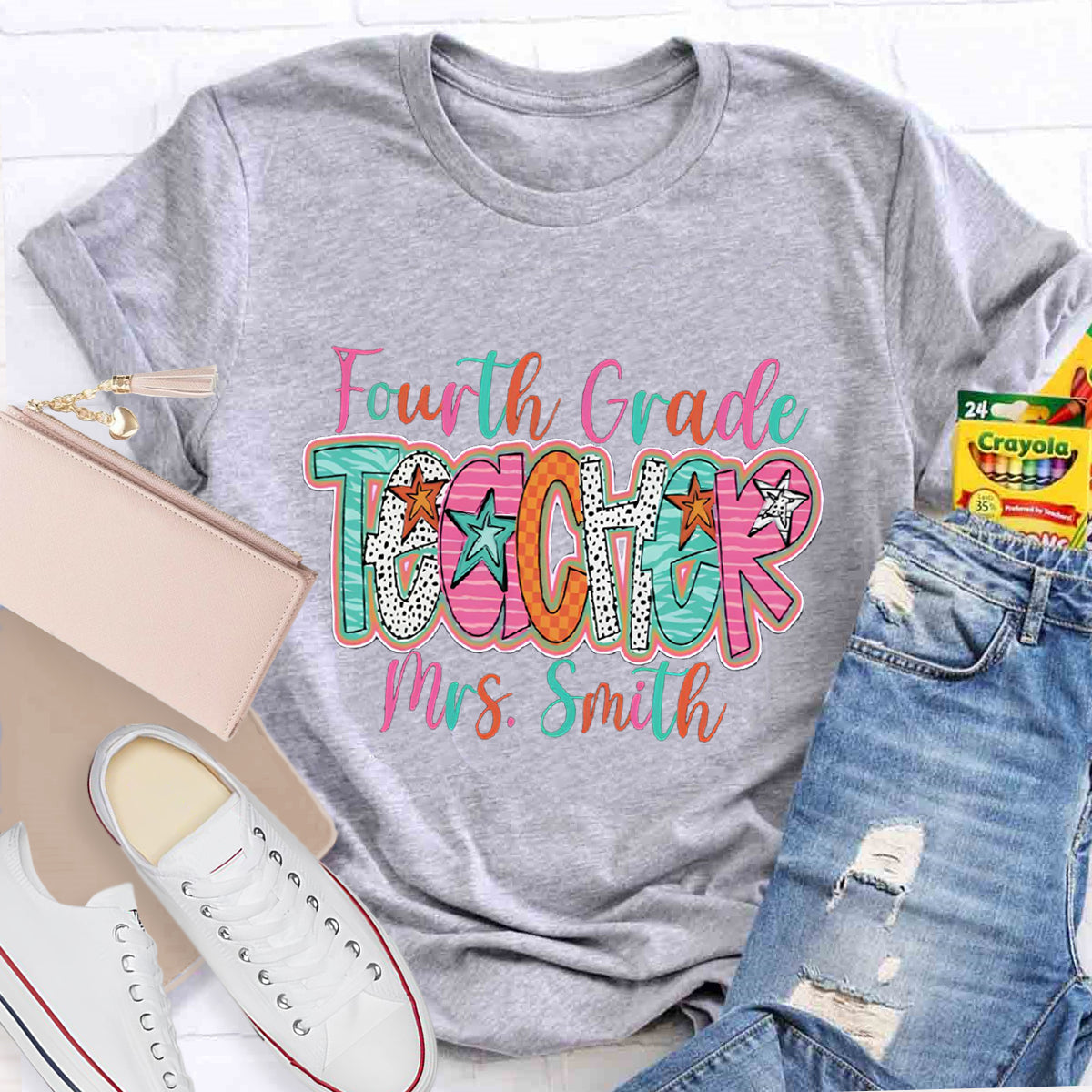 Personalized Grade And Name Fourth Grade Teacher T-Shirt