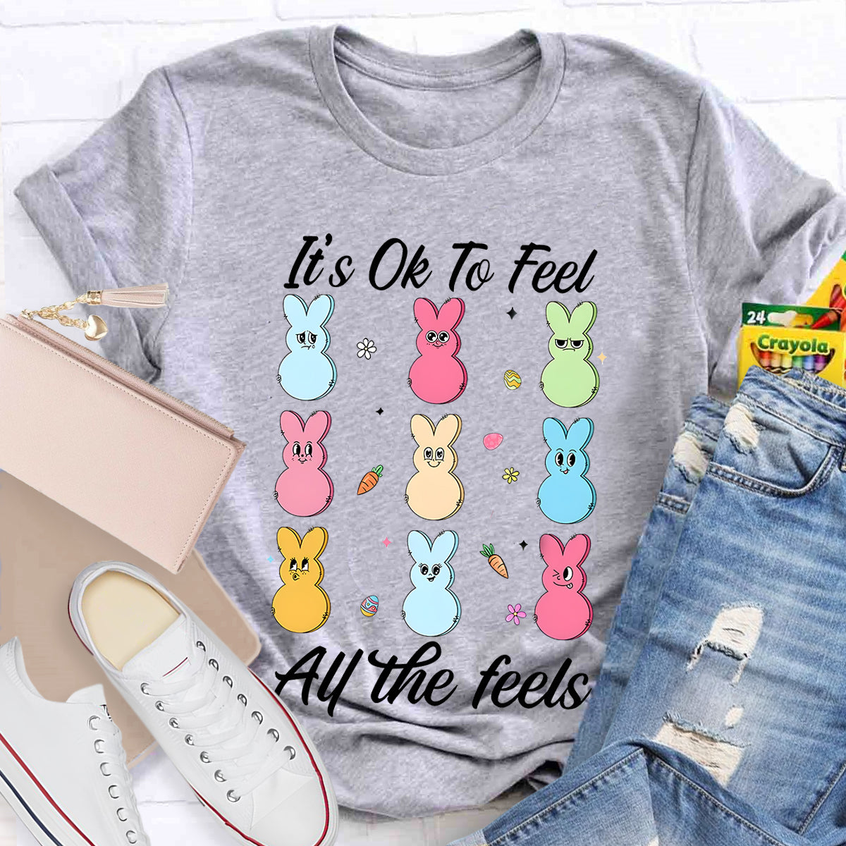 It's Ok To Feel All The Feels Bunny Teacher T-Shirt