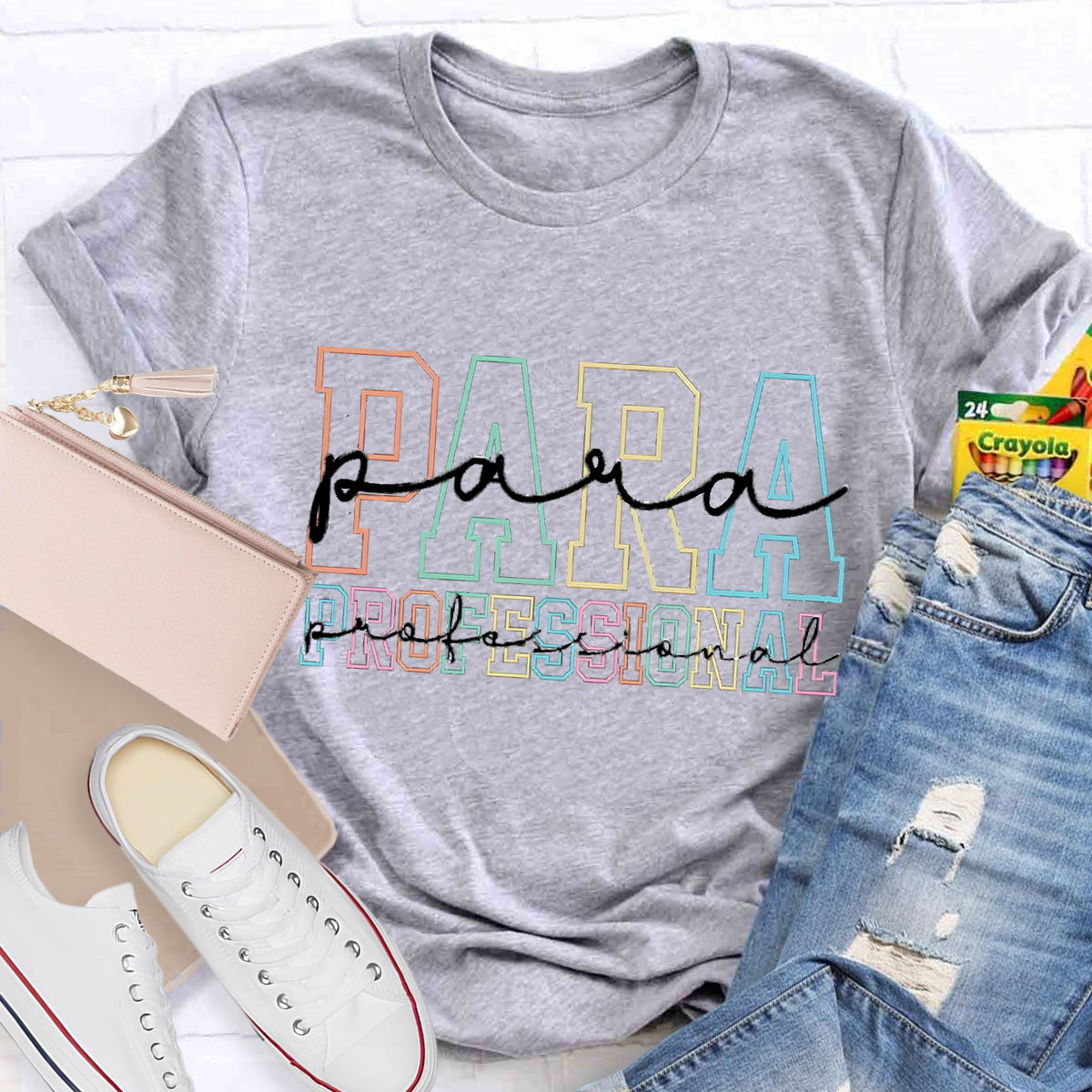Colored abbreviated text Para Teacher T-Shirt