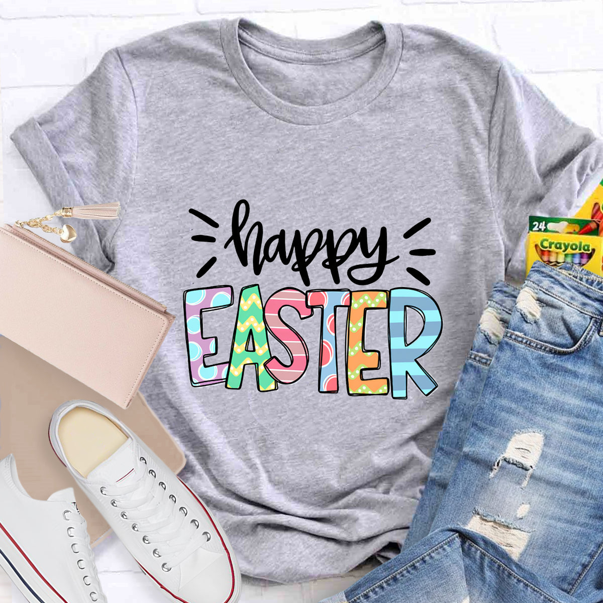 Happy Easter Colorful Printed Teacher T-Shirt