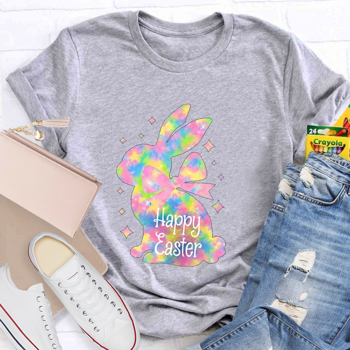 Happy Easter Colorful Bunny Teacher T-Shirt