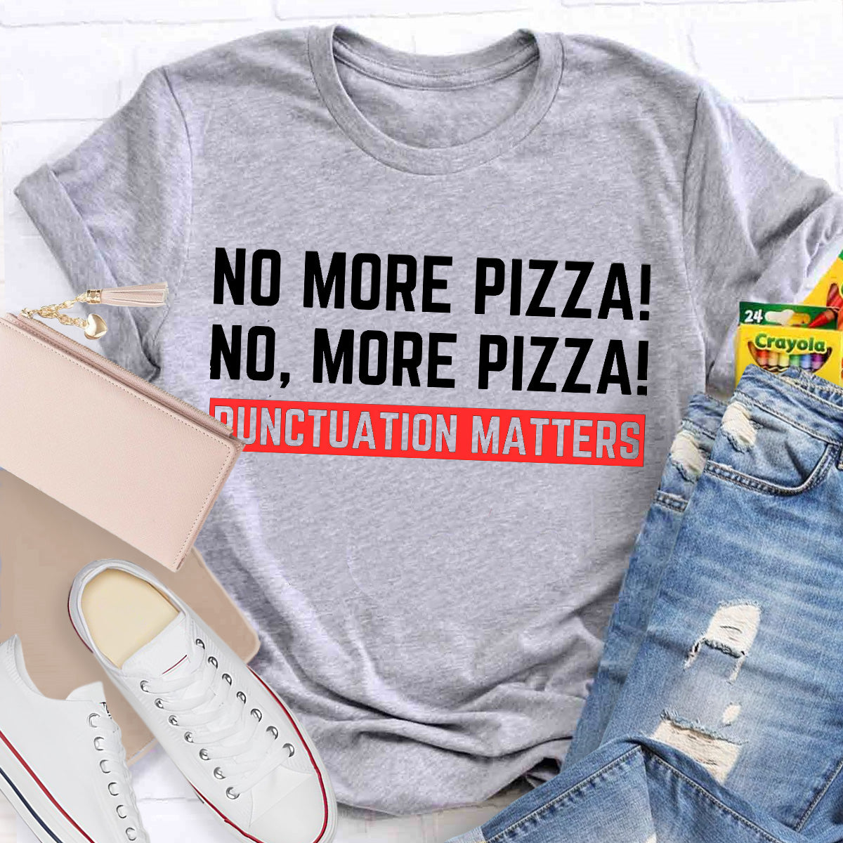 No More Pizza Red Slogan Teacher T-Shirt