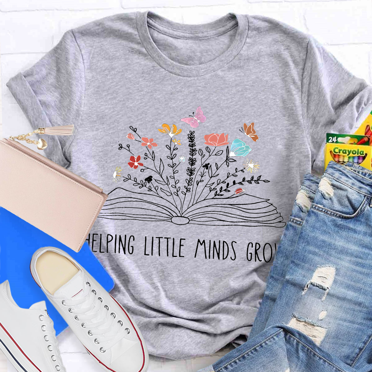Helping Little Minds Grow Floral Book T-Shirt