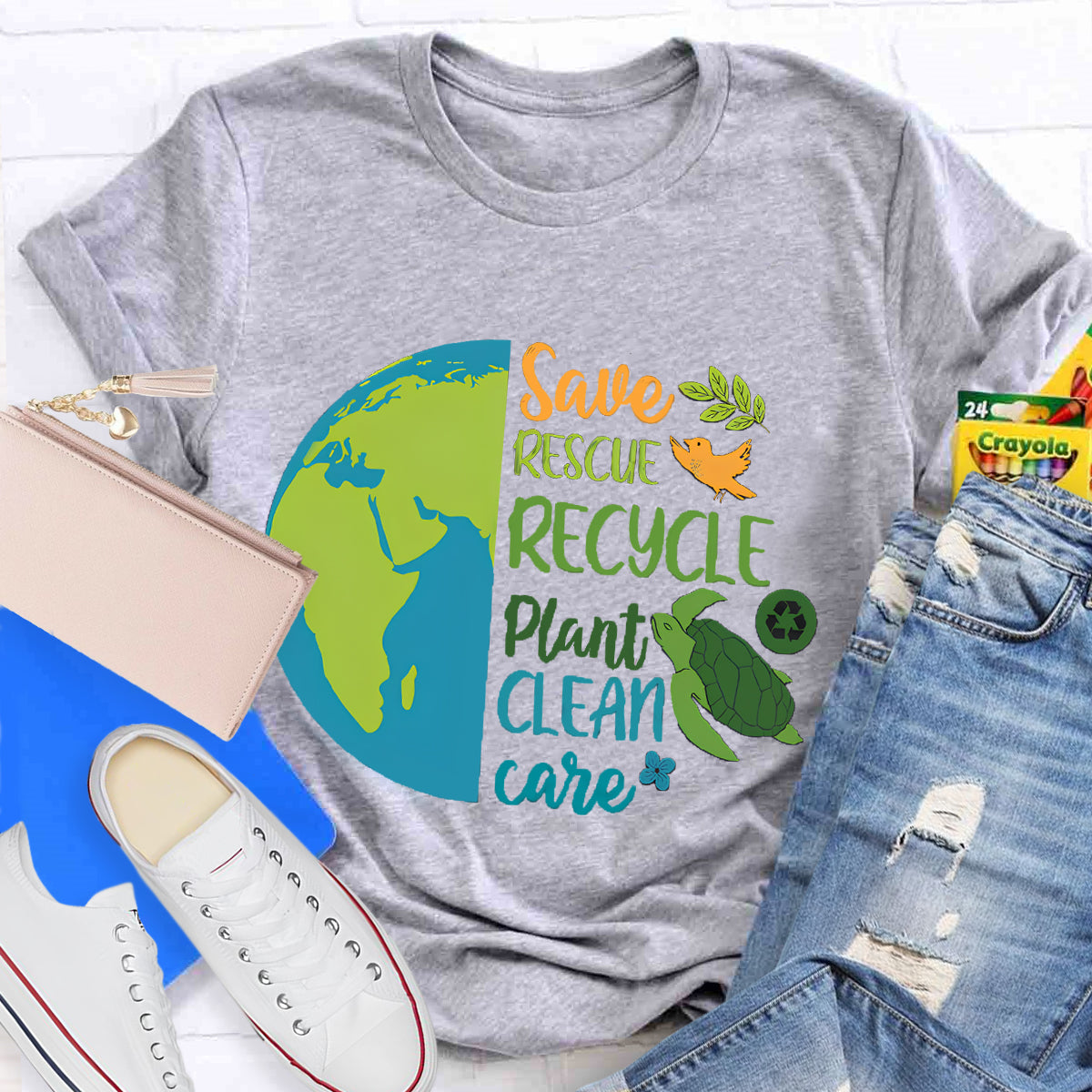 Save Rescue Recycle Plant Clean Care Earth Day T-Shirt