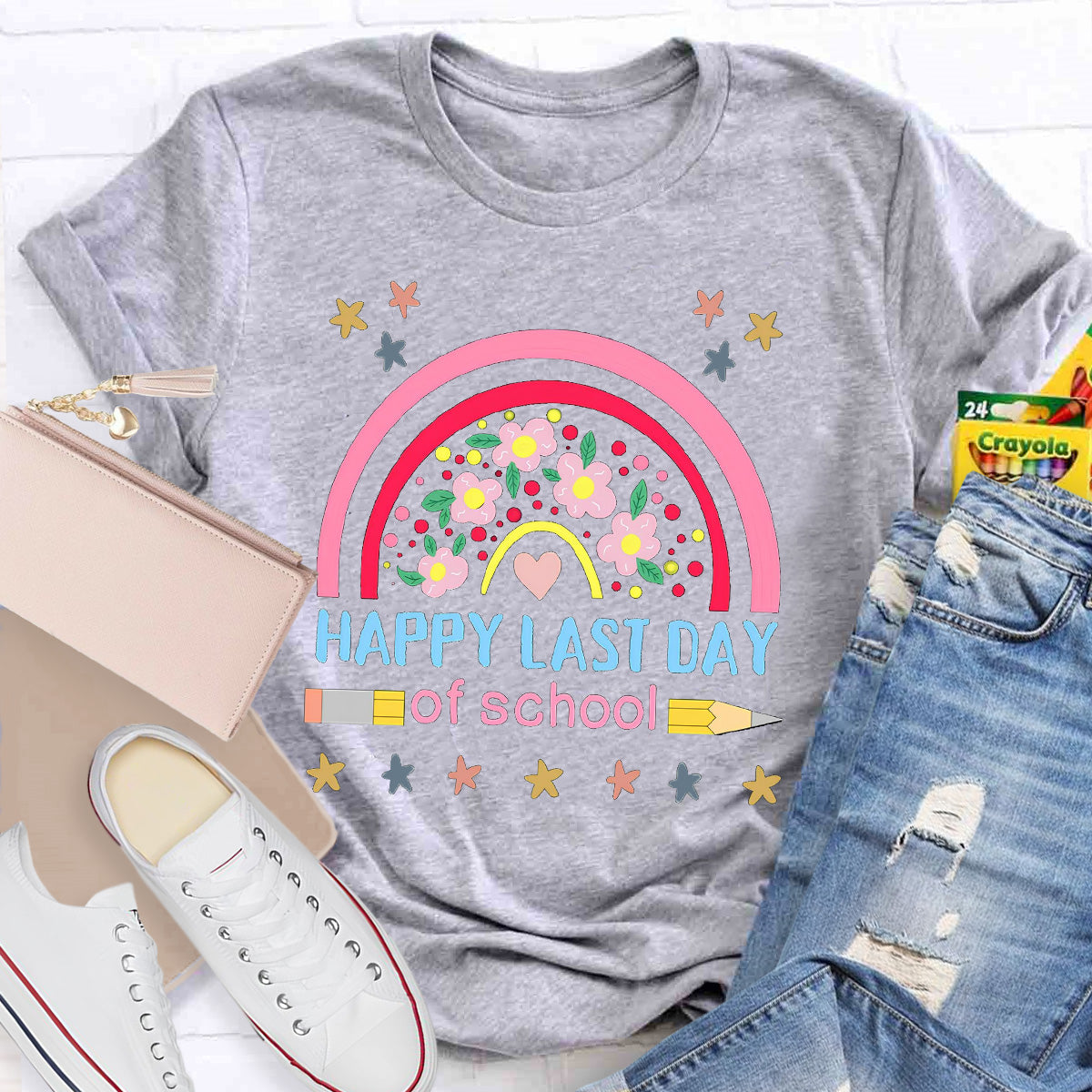 Happy Last Day Of School Flower Teacher T-Shirt