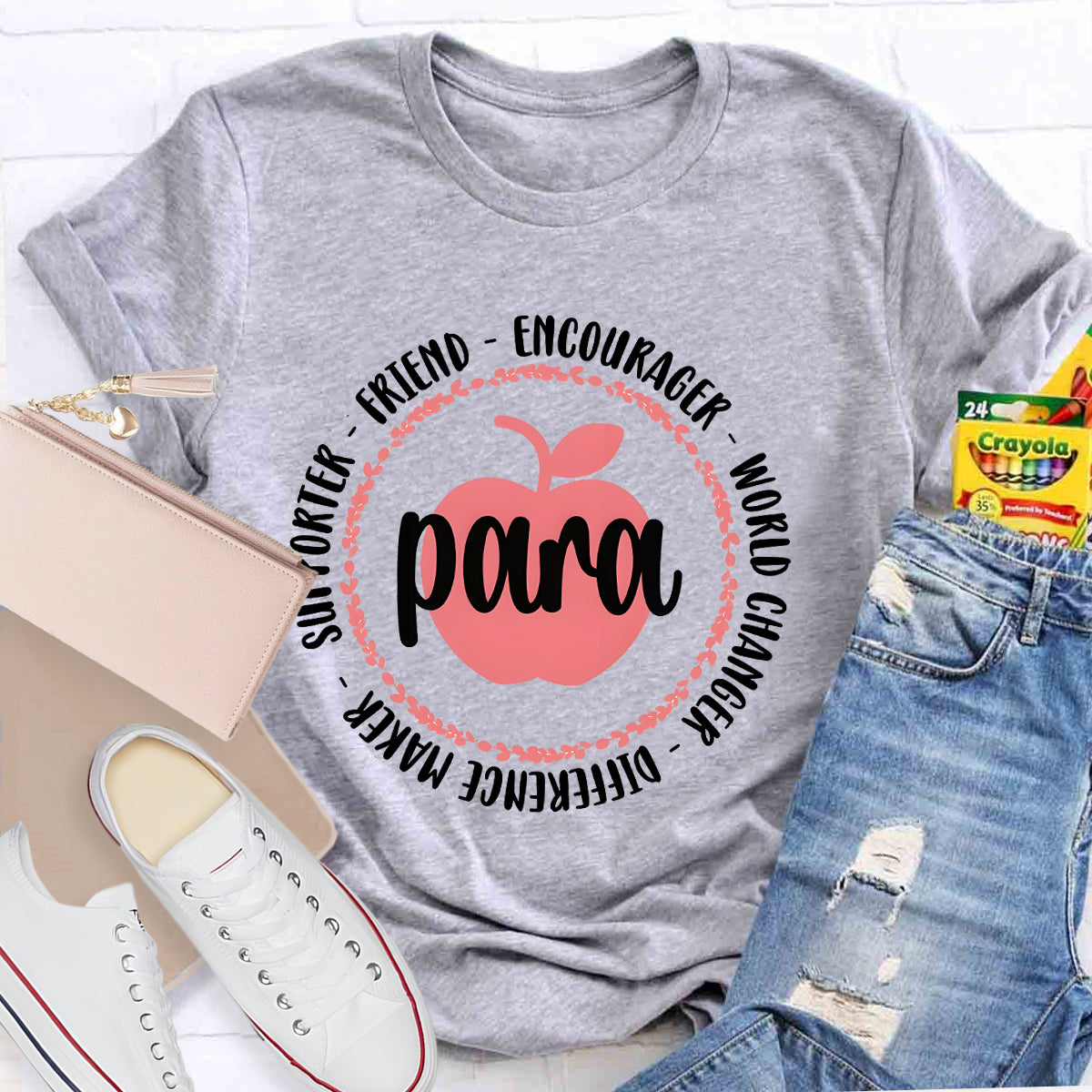 Para Encourage World Changer Pink Apple Teacher T-Shirt