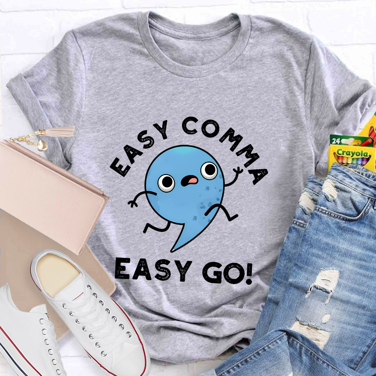Easy Comma Easy Go  Teacher T-Shirt