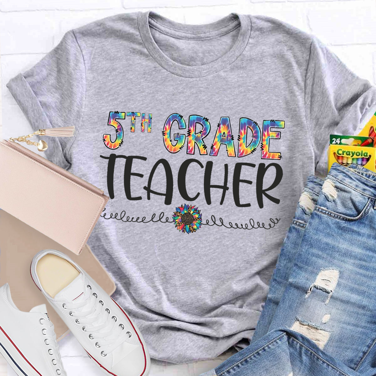 Personalized Grade Colorful Sunflower Teacher T-Shirt