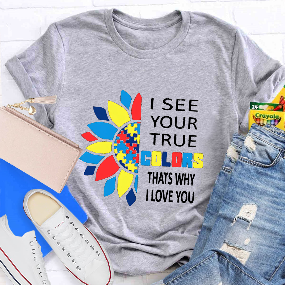 I See Your True Colors That's Why I Love You Colorful Puzzle T-Shirt