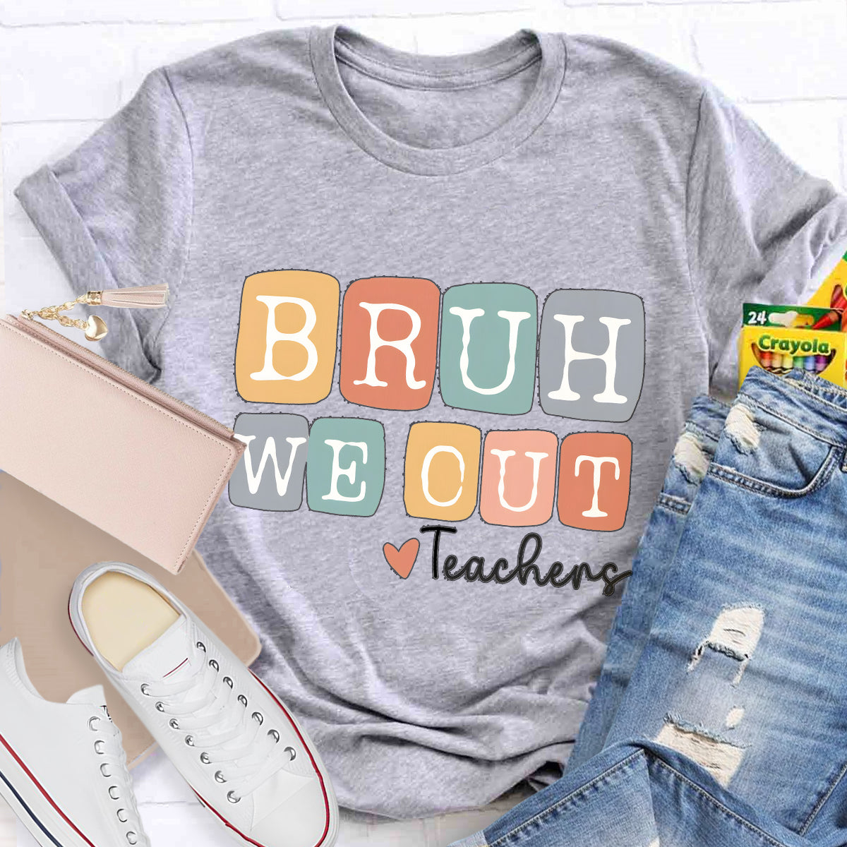 White Letters Bruh We Out Teacher T-Shirt
