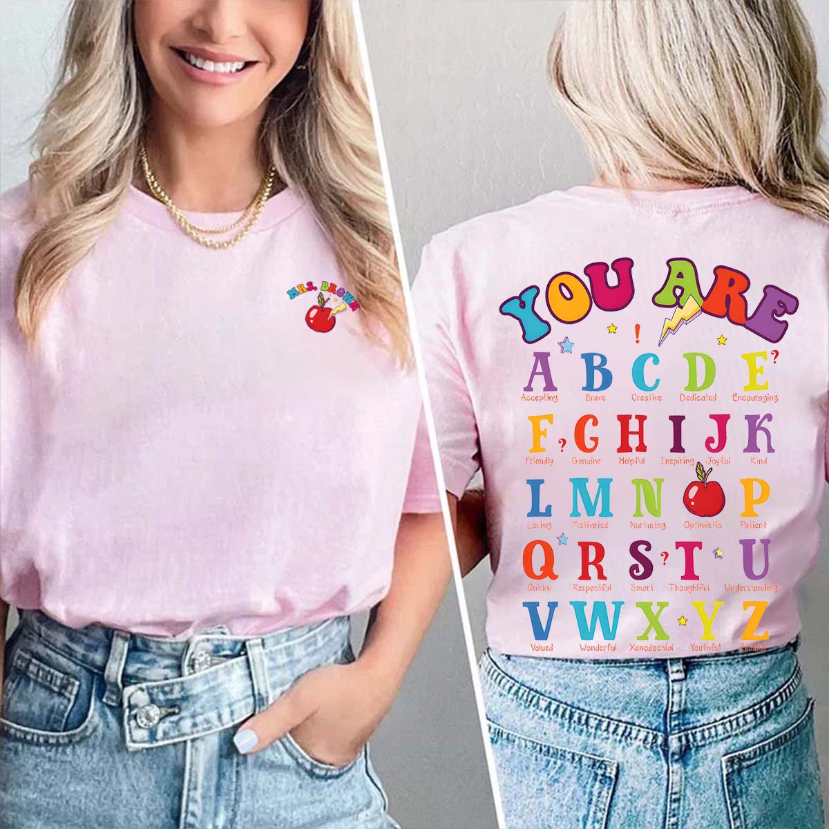 Personalized Name You Are Brave Apple Double Printed T-shirt