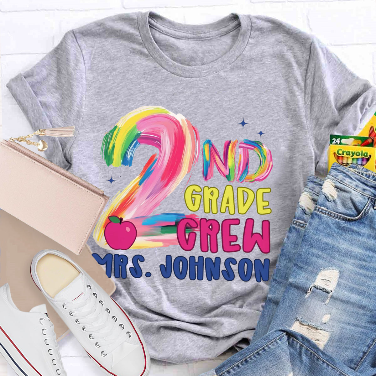 Personalized Grade And Name Pink Apple Teacher T-Shirt