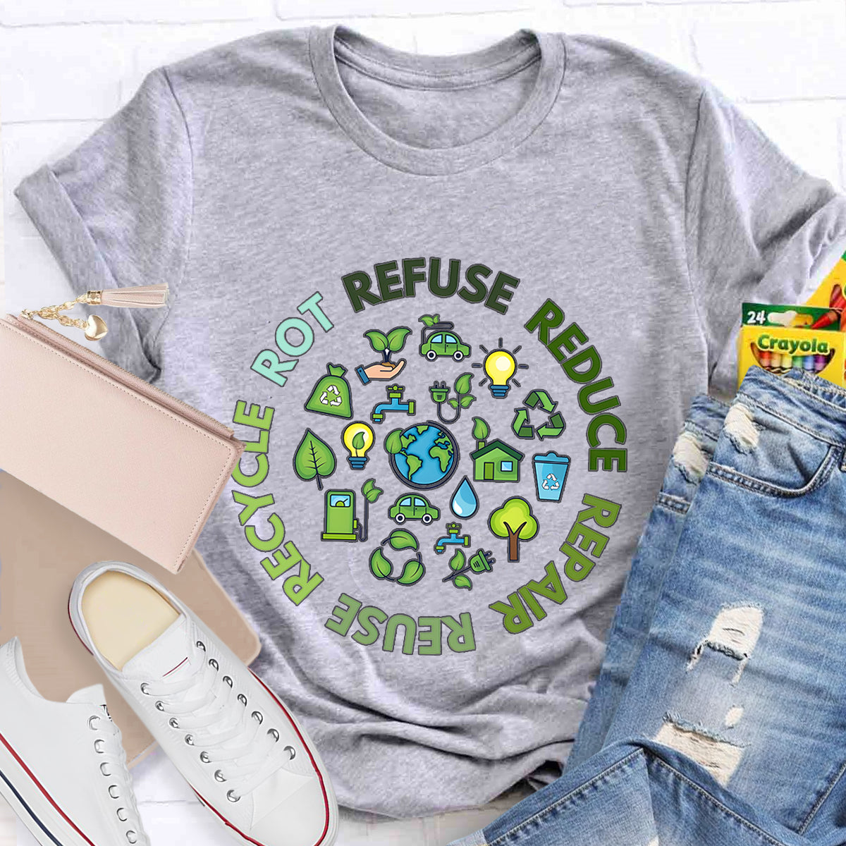 Refuse Reduce Repair Reuse Recycle Rot Earth Day T-Shirt