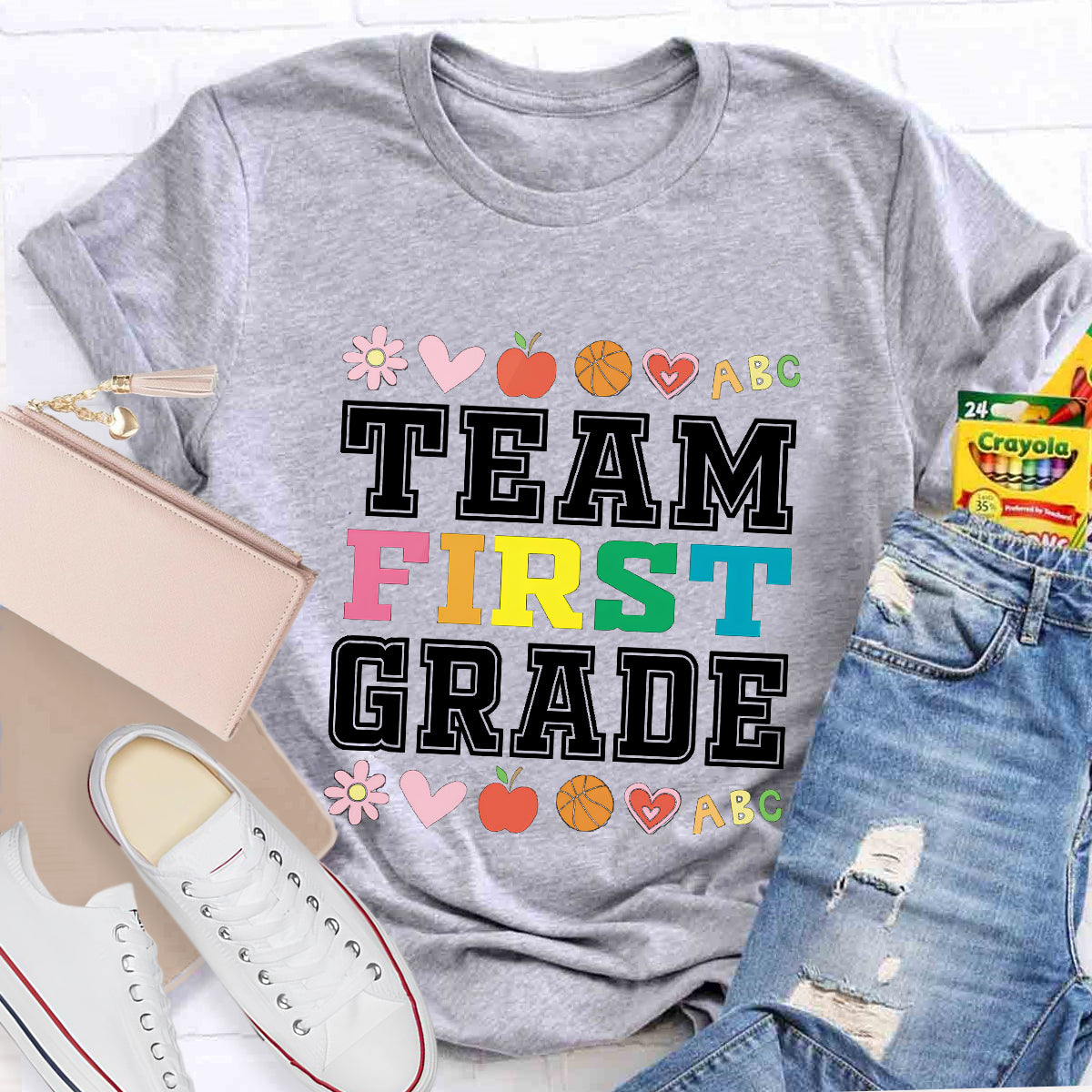 Personalized Grade Team Colorful First Grade Teacher T-Shirt