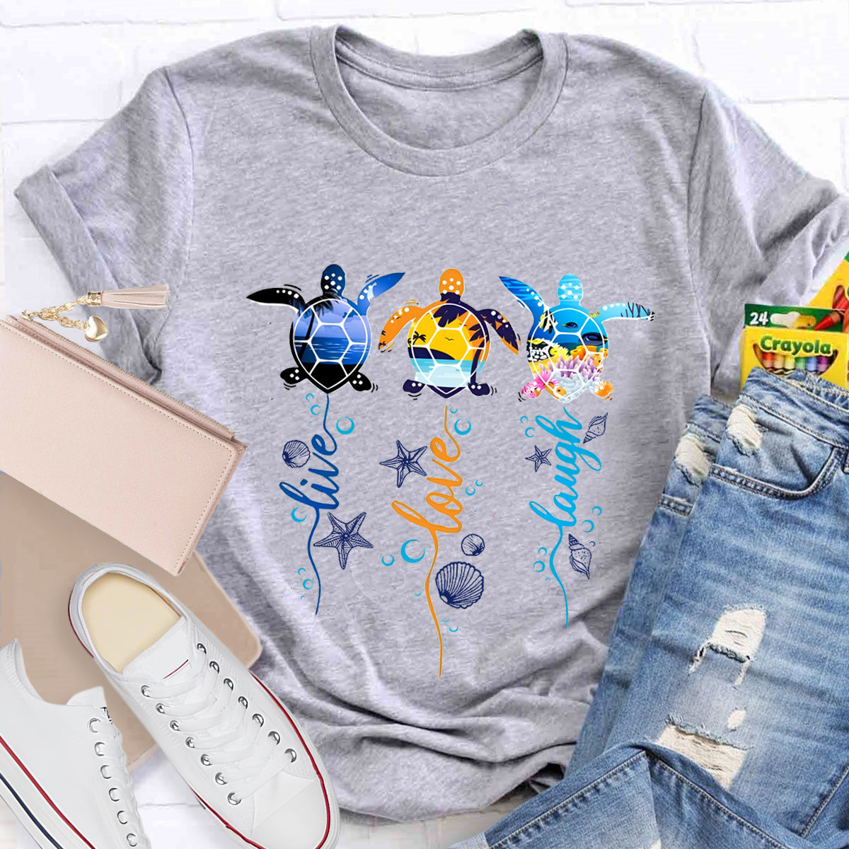 Purple and Pink Sea Turtle Swimming in Blue Ocean T-Shirt