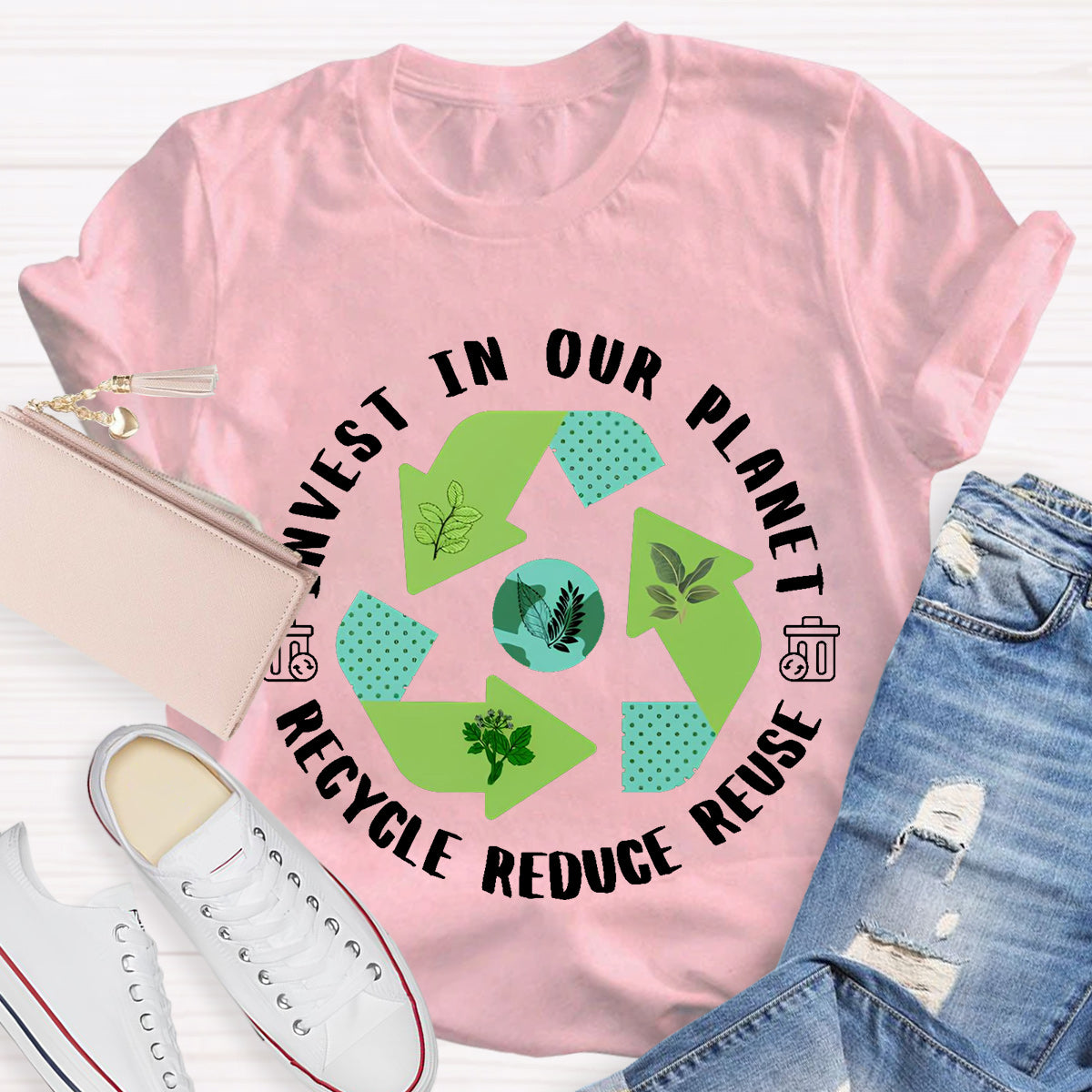 Invest In Our Planet Recycle Reduce Reuse Earth Day T-Shirt