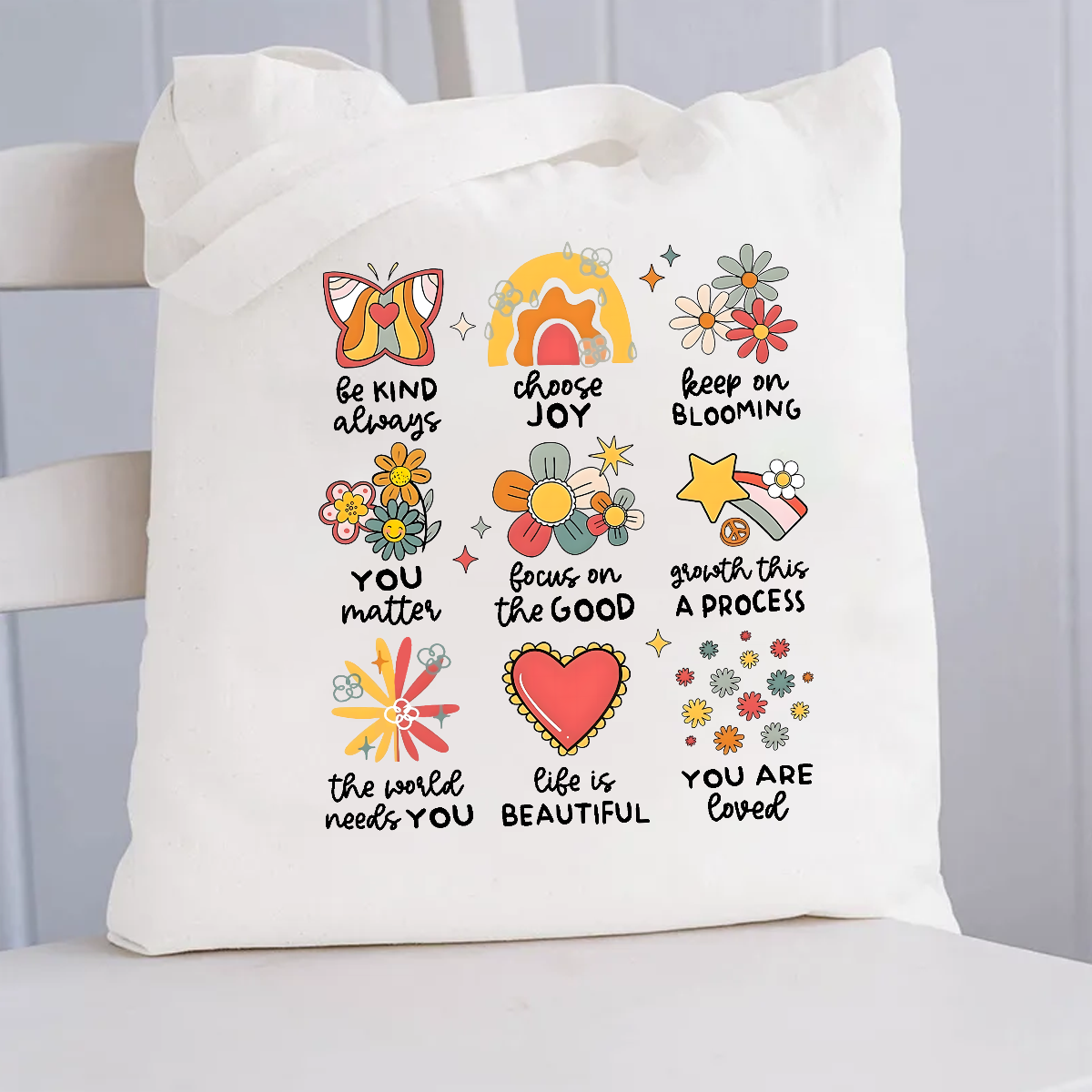 Be Kind Always Choose Joy Floral Canvas Tote Bag
