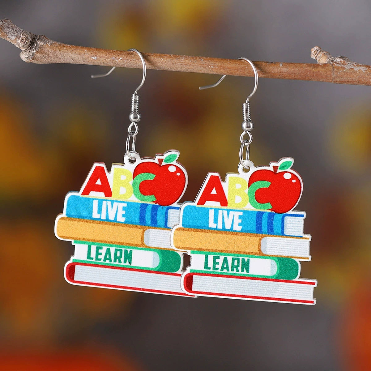 Back-to-school pencils, apples, rainbows, love rulers, acrylic earrings