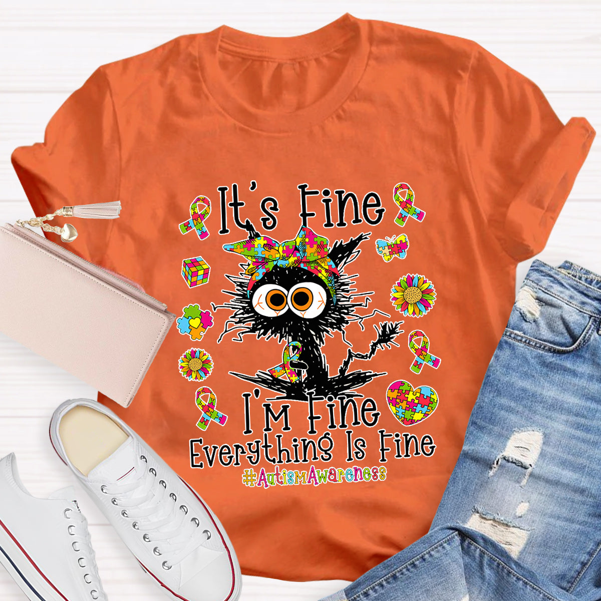It's Fine I'm Fine Everything Is Fine Autismawarness T-Shirt