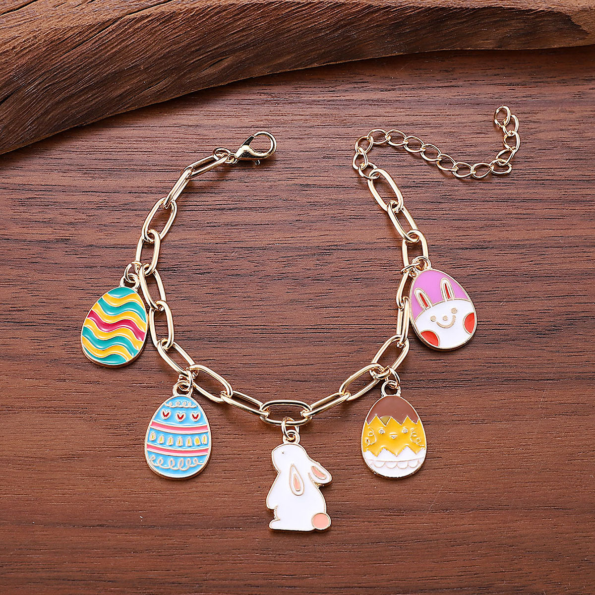 Rabbit-Themed Colorful Enamel Oil Drop Bracelet