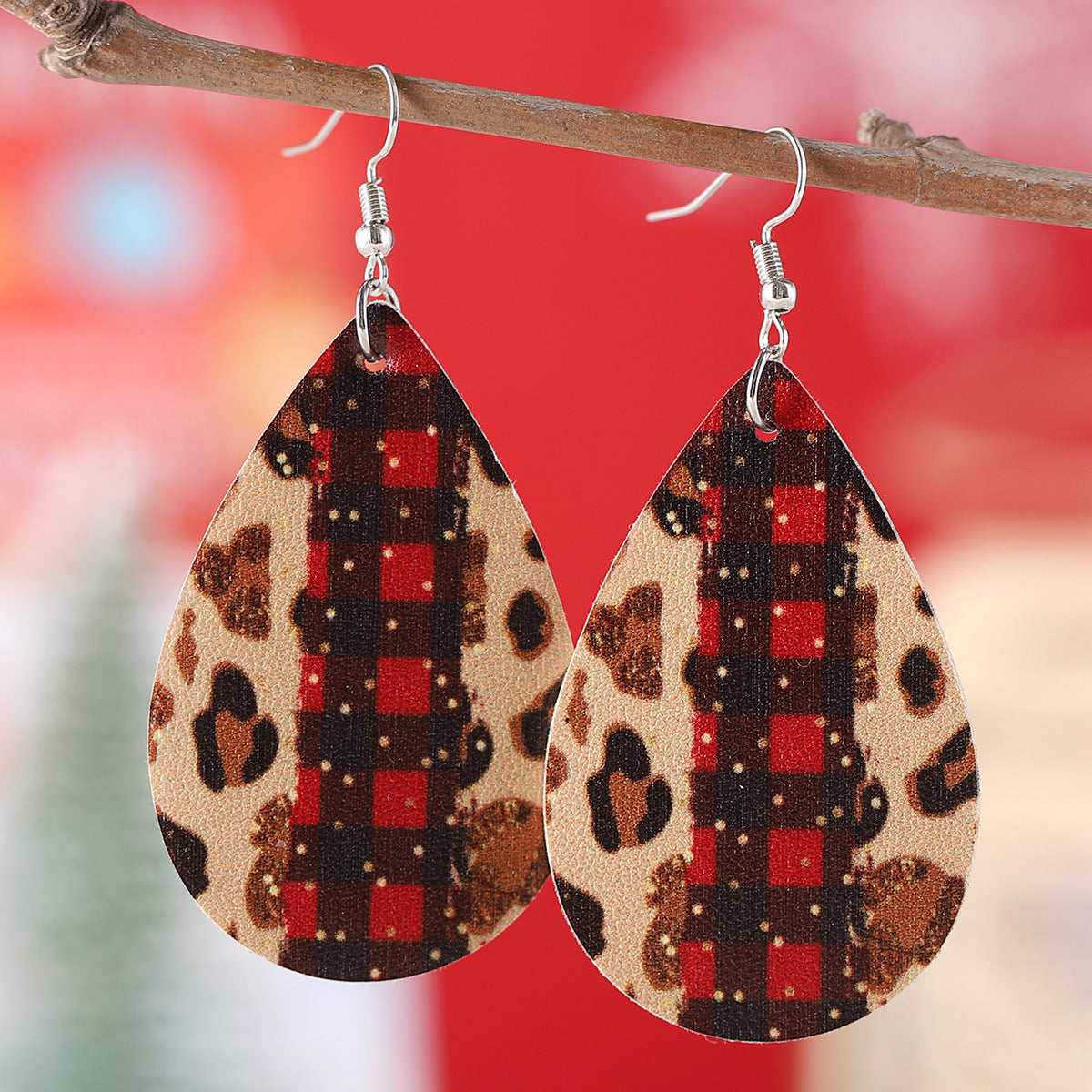 Santa Claus Leopard Plaid Snowflake Drop Pendant