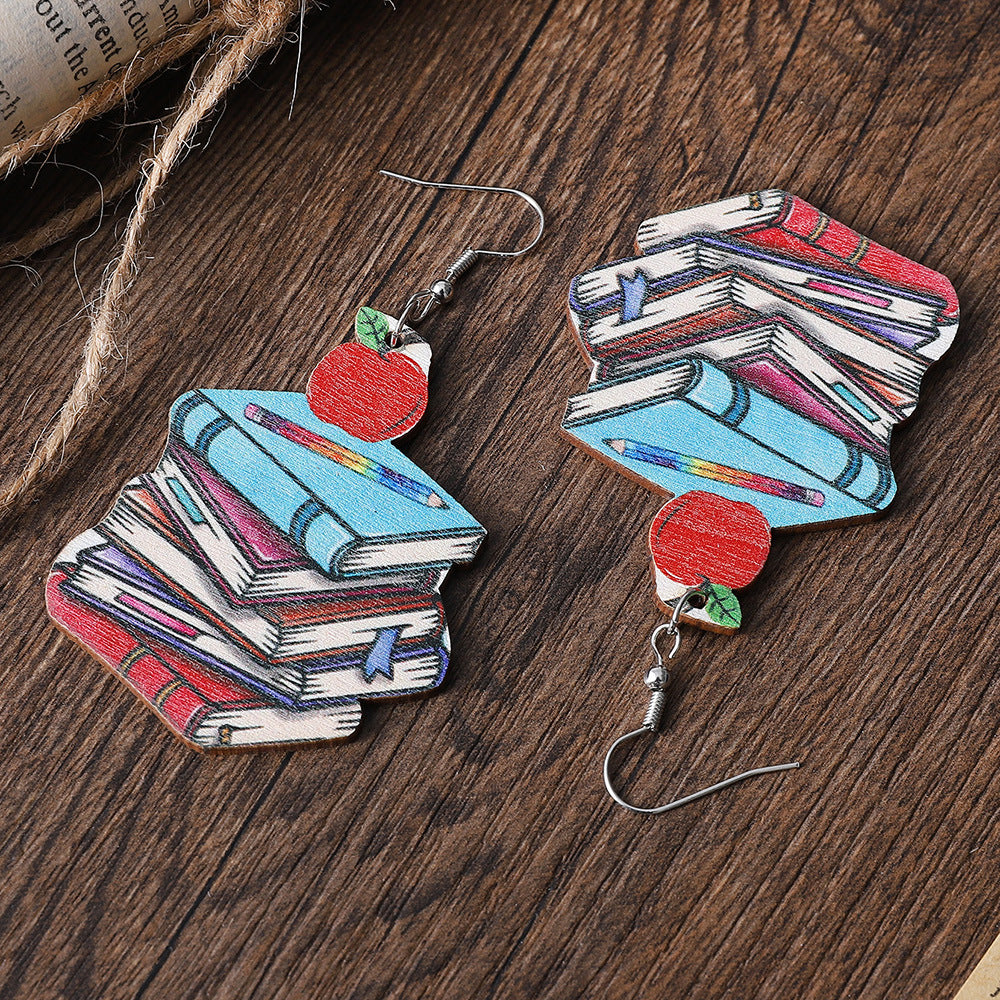 Apple Of The Classroom Wooden Earrings