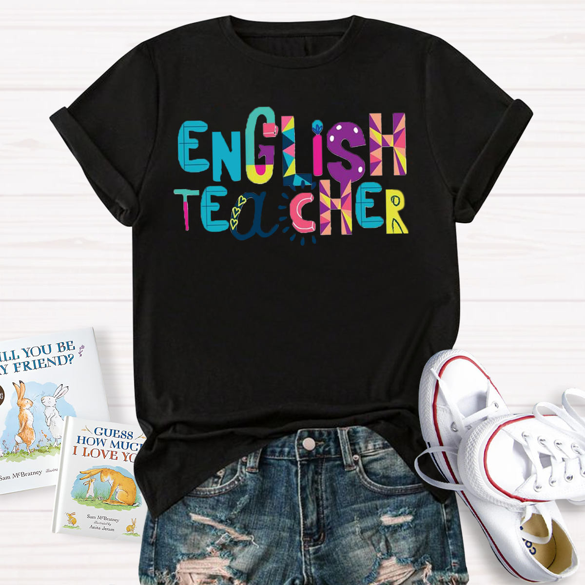 Artistic Color Block Design English Teacher T-Shirt