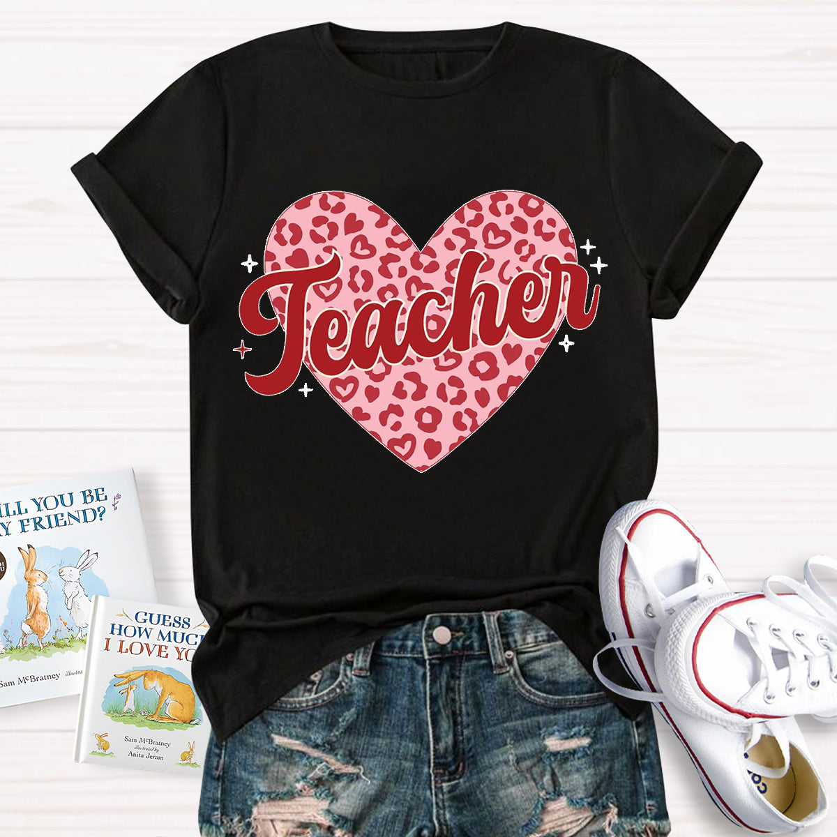Checkered Heart Teacher T-Shirt