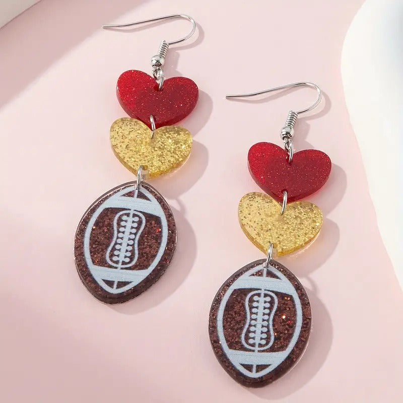 Super Bowl Heart Football Acrylic Earrings