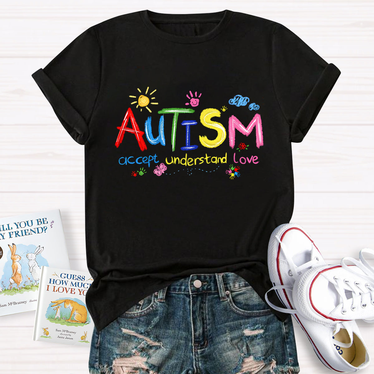 Brushstroke Autism Love Accept Teacher T-Shirt