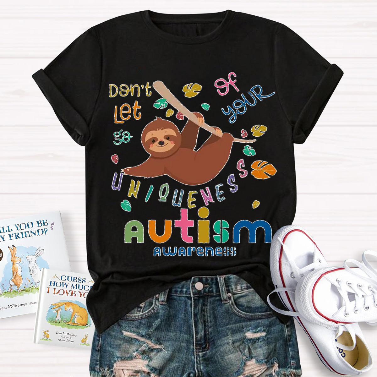 Autism Awareness Sloth Don't Let Go Of Your Uniqueness Teacher T-Shirt