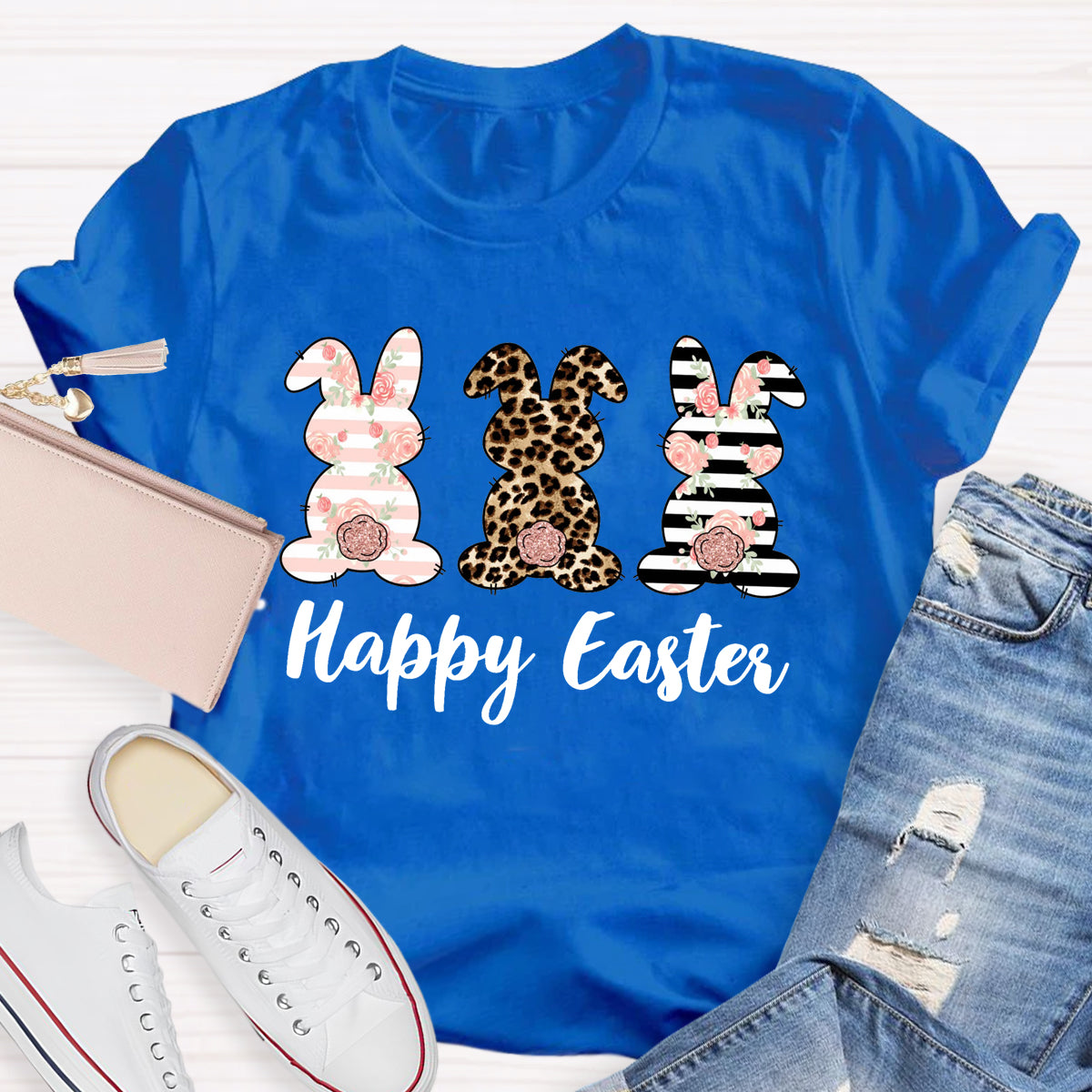 Happy Easter Cute Live Floral Bunny Teacher T-Shirt