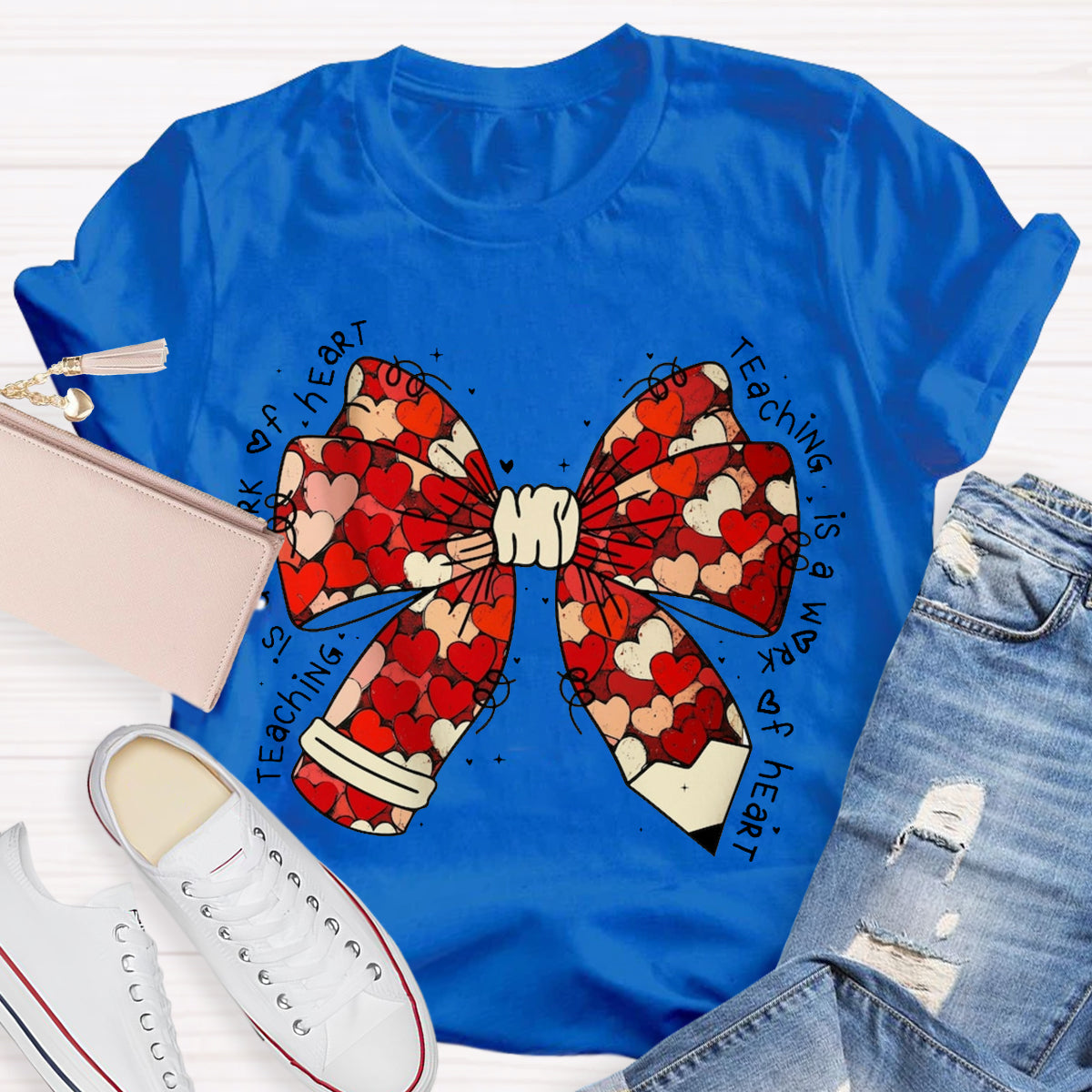 Teacher Valentine Coquette Bow Pencil T-Shirt