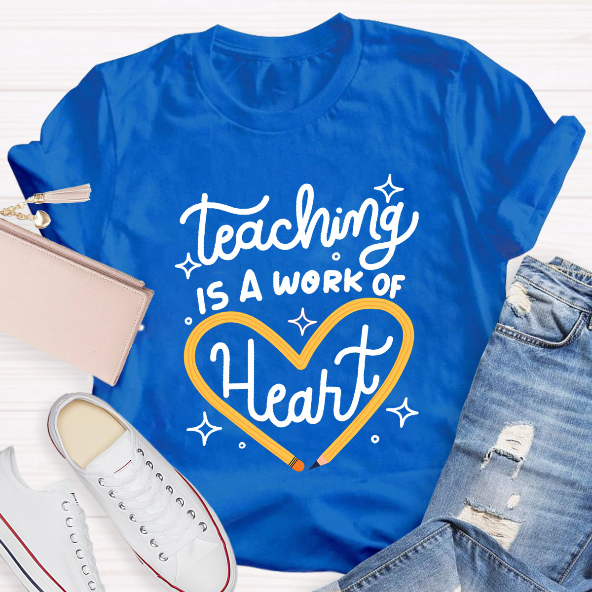 Teaching Is A Work Of Heart Pencil Heart T-Shirt