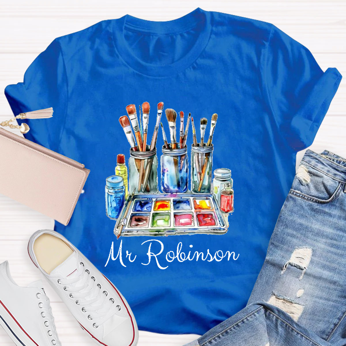 Personalized Name Painter Brush Art Teacher T-Shirt